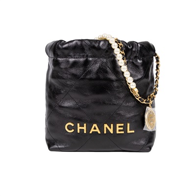 香奈兒 CHANEL 22 Mini 迷你 肩背 斜背包  晶片款 黑珍珠鍊22 MINI 原廠盒子/防塵袋