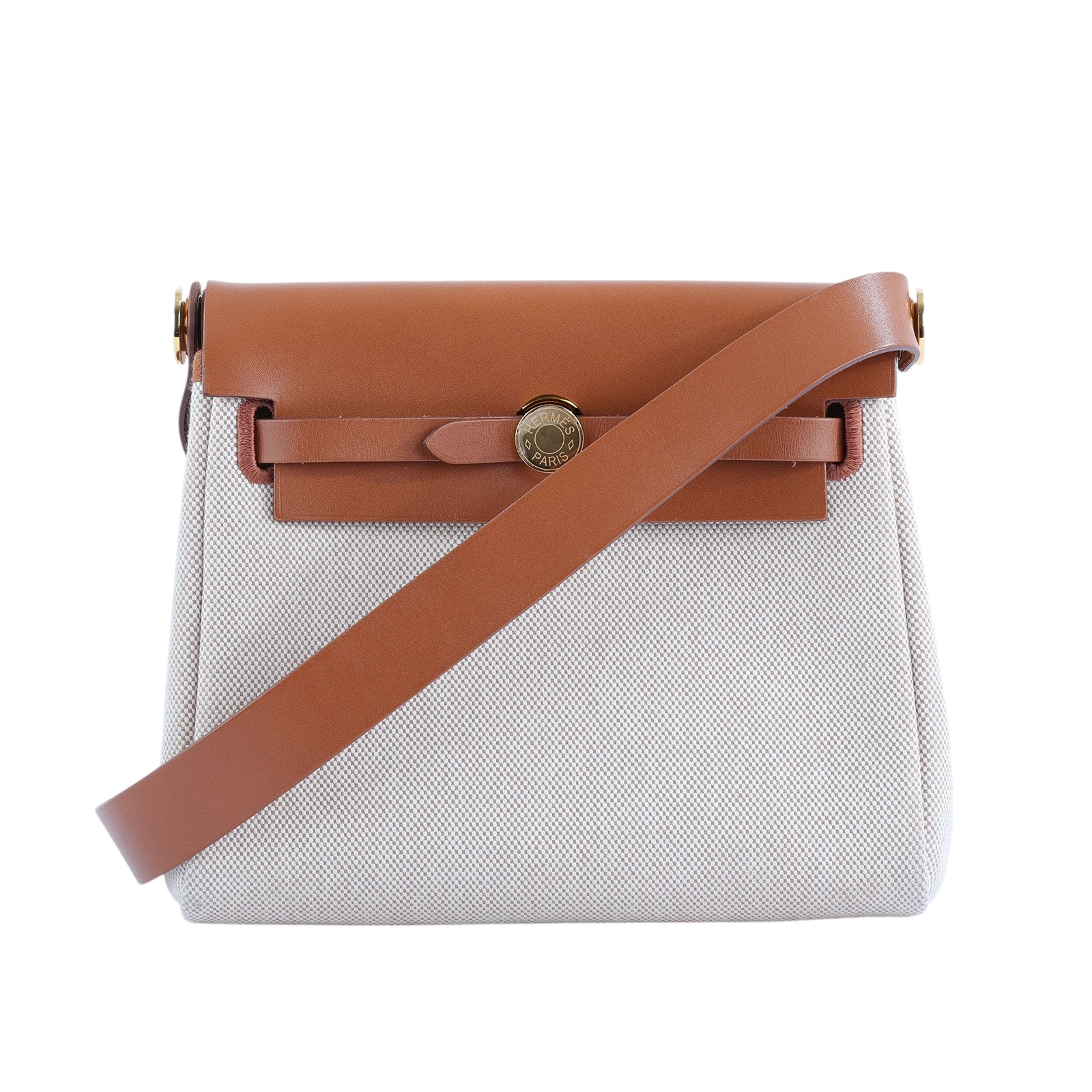 愛馬仕 Hermès Herbag Zip 20 HER20 H085414CC/W刻 ☆金棕拼米白帆布HERBAG20 原廠盒子/防塵袋/購買證明影本