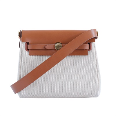 愛馬仕 Hermès Herbag Zip 20 HER20 H085414CC/W刻 ☆金棕拼米白帆布HERBAG20 原廠盒子/防塵袋/購買證明影本