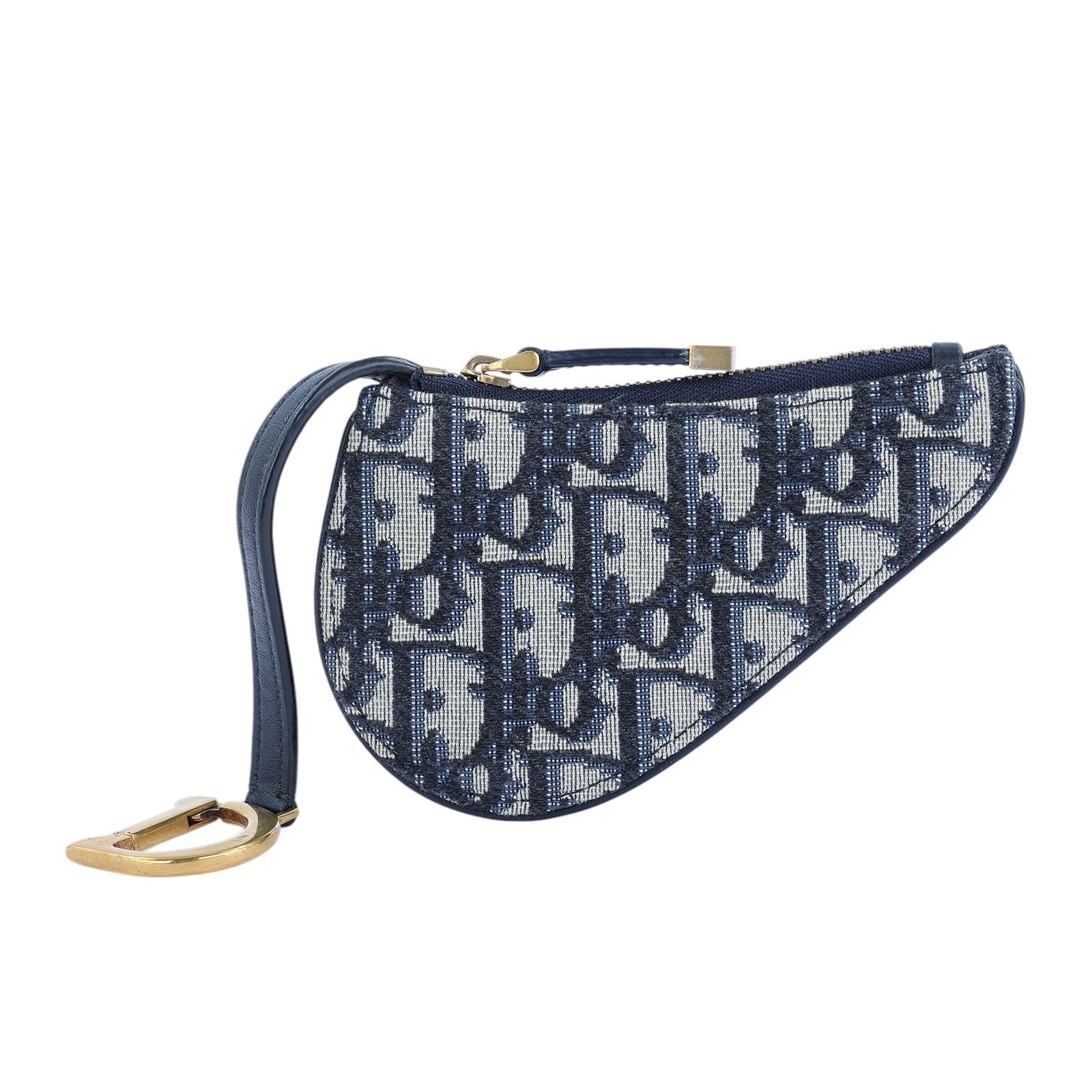 迪奧 CHRISTIAN DIOR Saddle 零錢包  藍緹花帆布SADDLE馬鞍零錢包 無附屬品