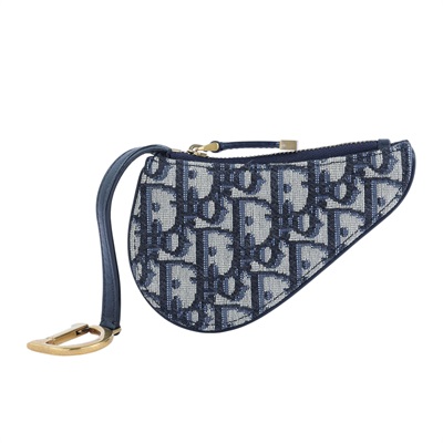 迪奧 CHRISTIAN DIOR Saddle 零錢包  藍緹花帆布SADDLE馬鞍零錢包 無附屬品