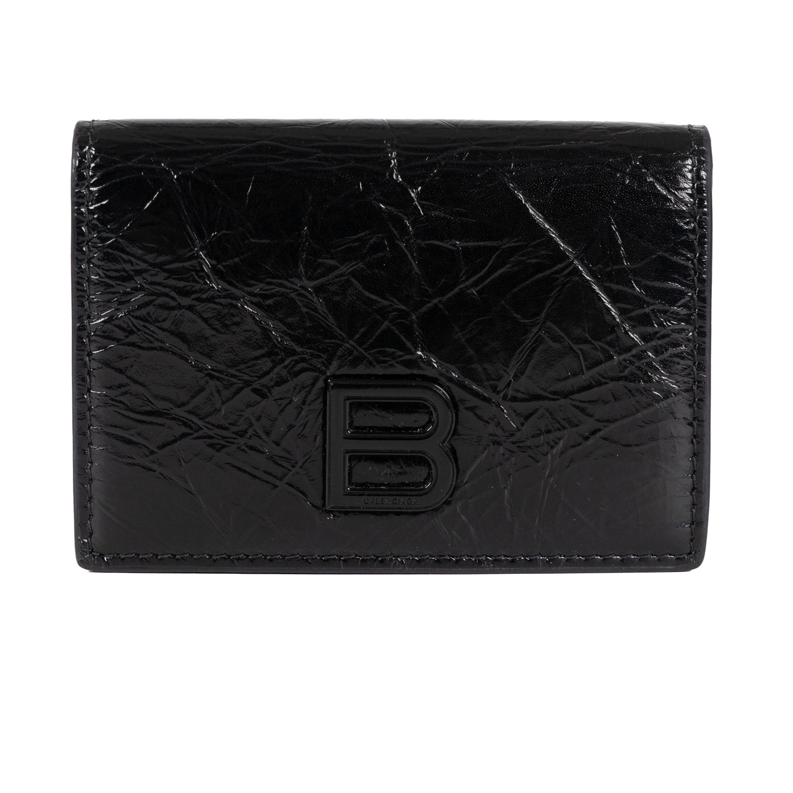 巴黎世家 BALENCIAGA B Icon 錢包 短夾 7664632AA65 全黑油蠟三折短夾 原廠盒子/防塵袋/購買證明