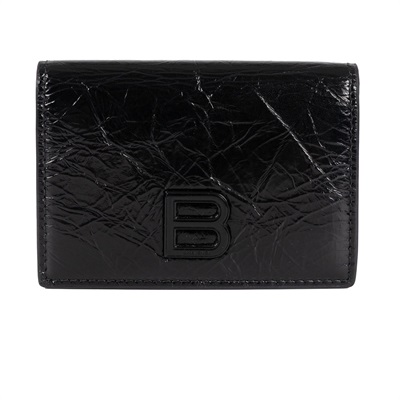 巴黎世家 BALENCIAGA B Icon 錢包 短夾 7664632AA65 全黑油蠟三折短夾 原廠盒子/防塵袋/購買證明