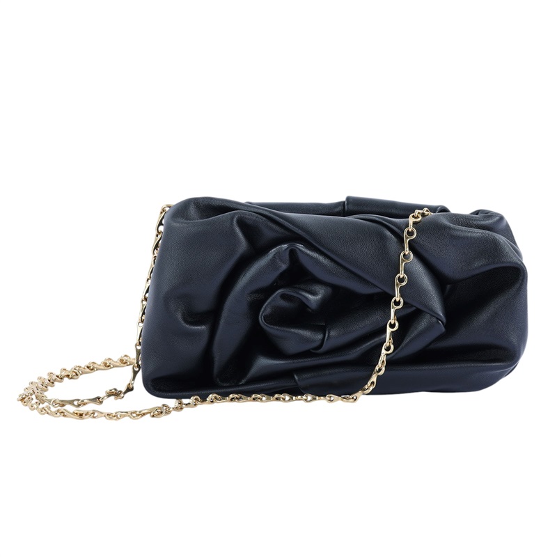 博柏利 BURBERRY Rose 褶飾皮革 手拿包 8079187 黑ROSE CLUTCH 原廠盒子/防塵袋