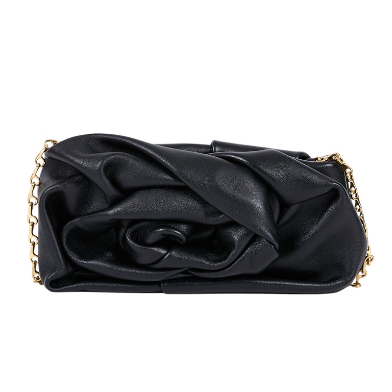 博柏利 BURBERRY Rose 褶飾皮革 手拿包 8079187 黑ROSE CLUTCH 原廠盒子/防塵袋
