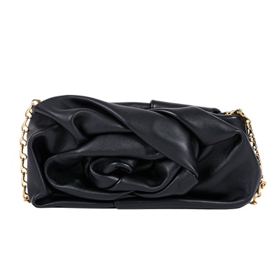博柏利 BURBERRY Rose 褶飾皮革 手拿包 8079187 黑ROSE CLUTCH 原廠盒子/防塵袋