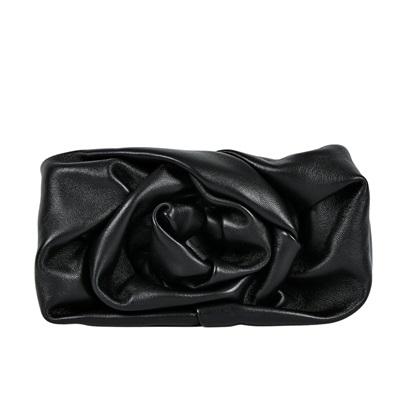 博柏利 BURBERRY Rose 褶飾皮革 手拿包 8079187 黑ROSE CLUTCH 原廠盒子/防塵袋