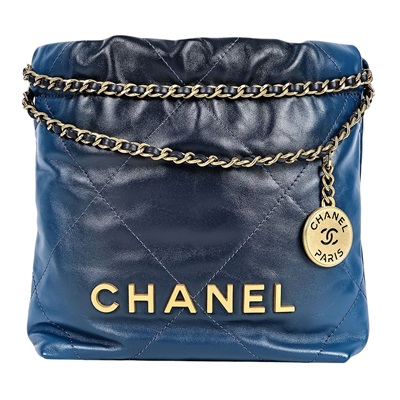 香奈兒 CHANEL 22 Mini 迷你 肩背 斜背包  晶片款 漸變藍22包MINI 防塵袋