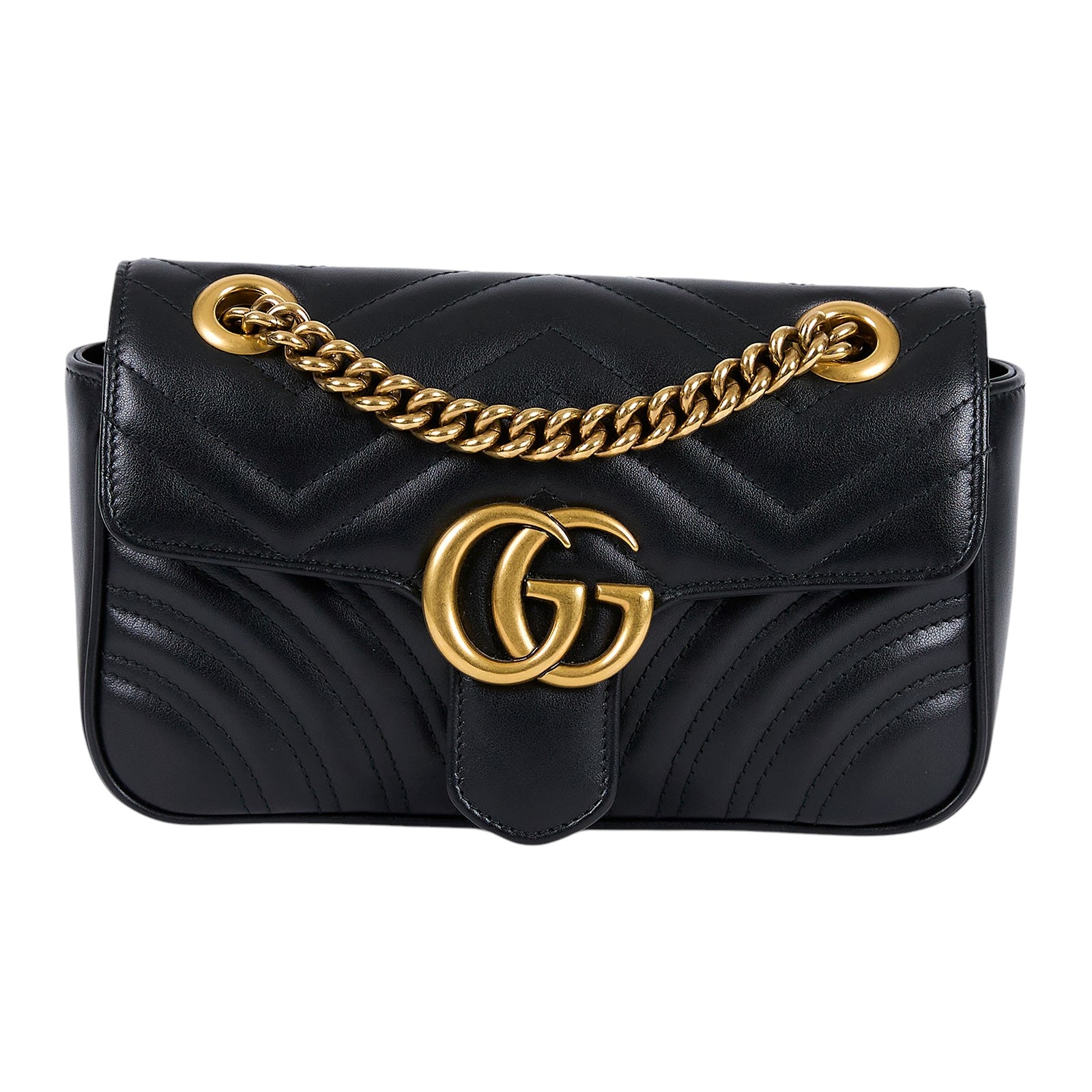 古馳 GUCCI GG Marmont 迷你肩揹袋 446744 黑MARMONT鍊包 原廠盒子/防塵袋