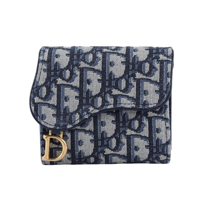 迪奧 CHRISTIAN DIOR Saddle Lotus 錢包 短夾 緹花 S5652CTZQ  原廠盒子/防塵袋/台灣購買證明/發票