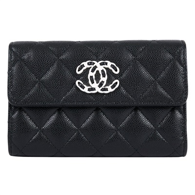 香奈兒 CHANEL 19 錢包 中夾 AP3714 黑荔枝19中夾 原廠盒子/購買證明