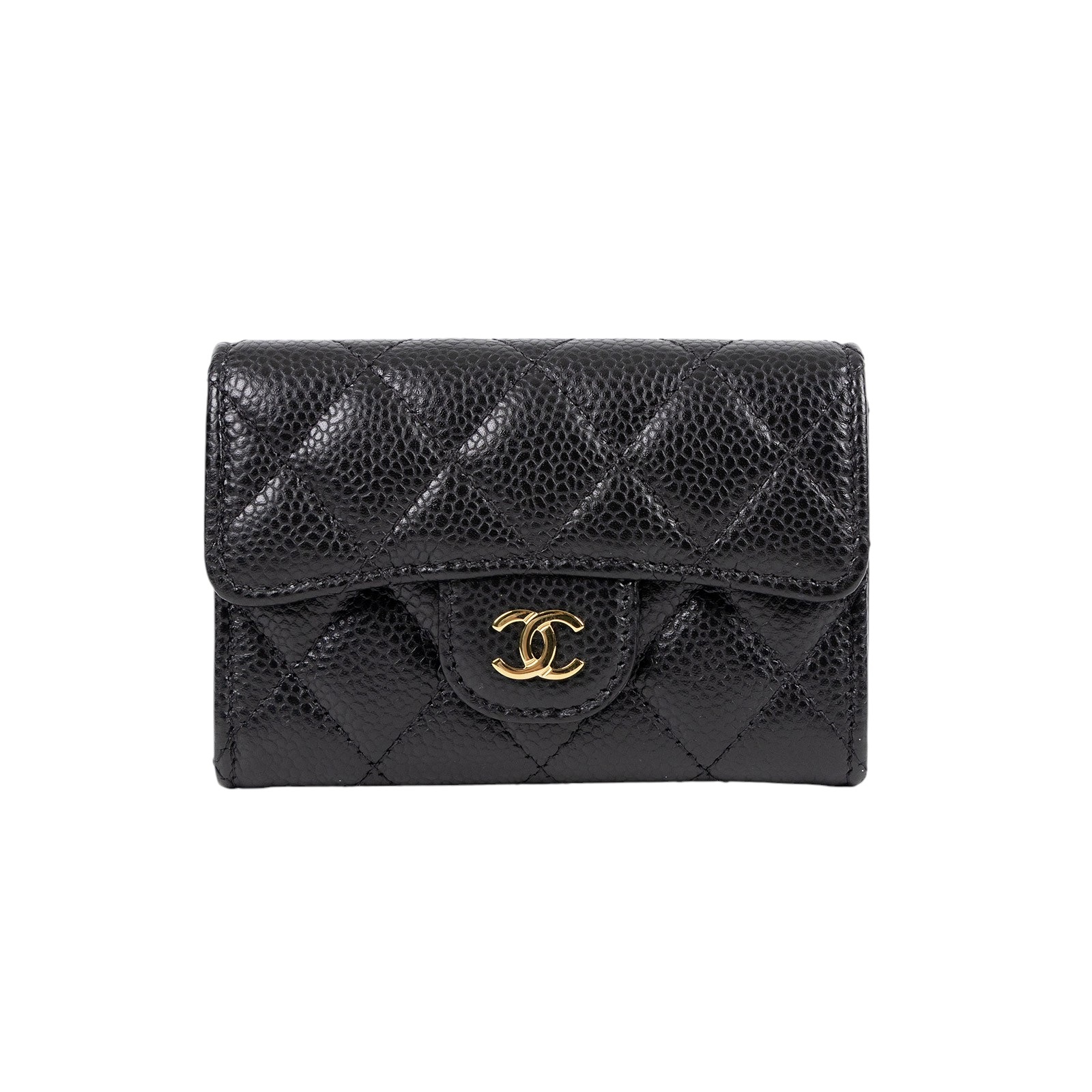 香奈兒 CHANEL 經典口蓋卡片夾 AP0214 黑荔枝卡包 原廠盒子/防塵袋/購買證明影本