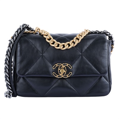 香奈兒 CHANEL 19 口蓋包 菱格紋 手提 肩背包  晶片款 黑19包 26CM 原廠盒子/防塵袋