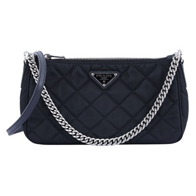 普拉達 PRADA 尼龍 二合一 手提包 1BH026_2AS3 黑菱格尼龍HOBO 2WAY 防塵袋/購買證明
