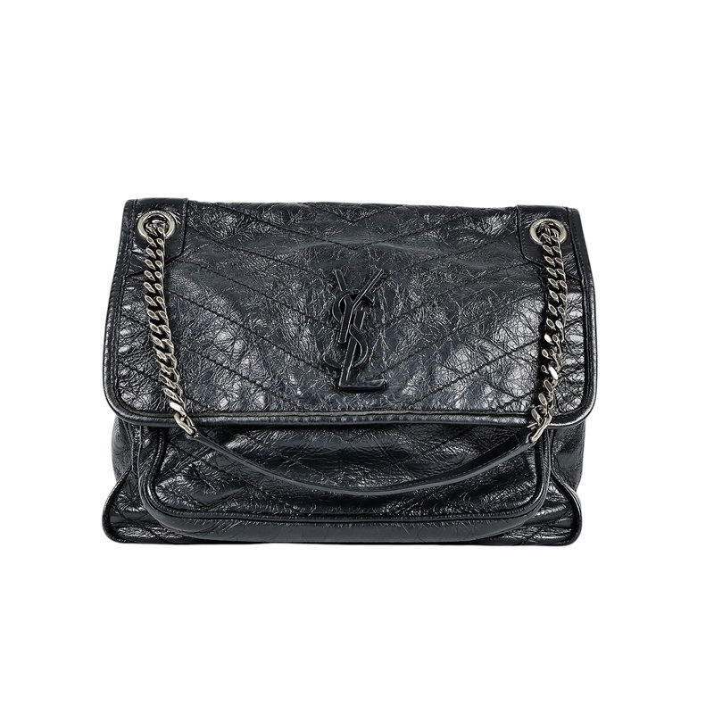 聖羅蘭 YSL SAINT LAURENT NIKI  復古皮革 山型紋 翻蓋 肩背包 中號 4988940EN04 黑NIKI MEDIUM 無附屬品