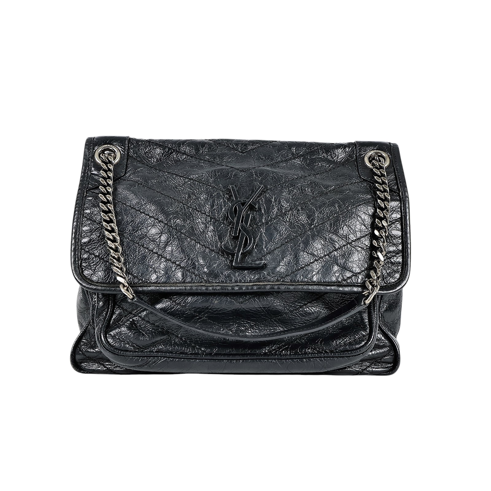 聖羅蘭 YSL SAINT LAURENT NIKI  復古皮革 山型紋 翻蓋 肩背包 中號 4988940EN04 黑NIKI MEDIUM 無附屬品