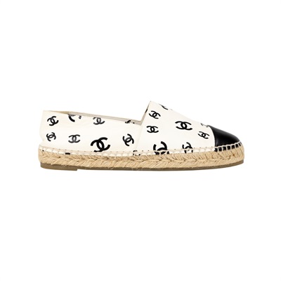 香奈兒 CHANEL Espadrilles 漁夫鞋 G38628_41 白底黑LOGO草編鞋 #41 無附屬品