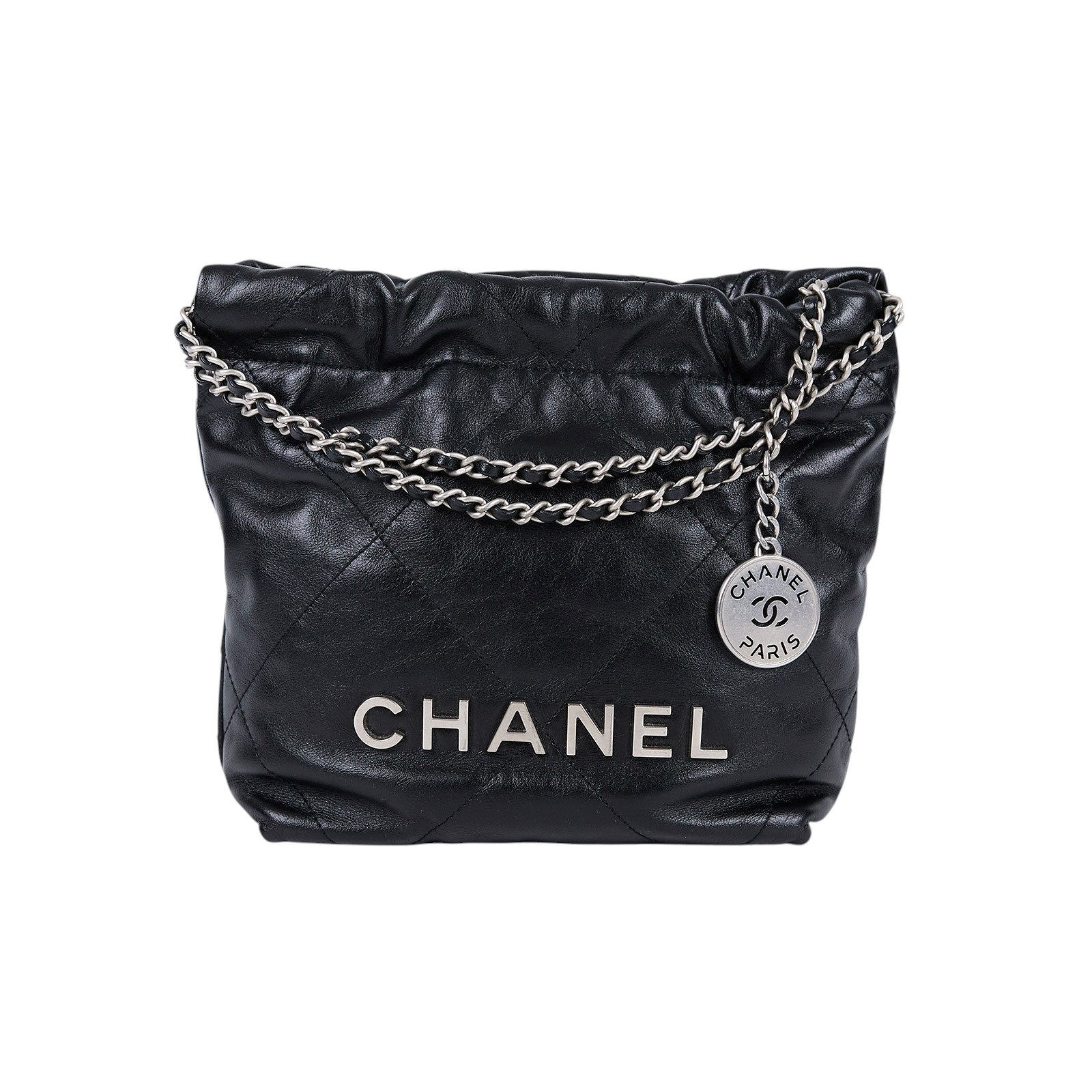 香奈兒 CHANEL 22 迷你 束口包 AS3980 晶片款 黑銀22包 MINI 原廠盒子/防塵袋/購買證明影本