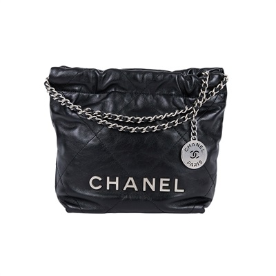 香奈兒 CHANEL 22 迷你 束口包 AS3980 晶片款 黑銀22包 MINI 原廠盒子/防塵袋/購買證明影本