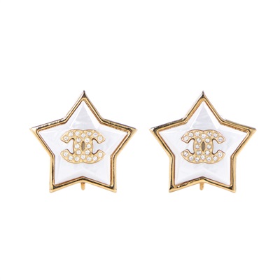 香奈兒 CHANEL 耳釘 B24C 白星星夾式耳環 原廠盒子