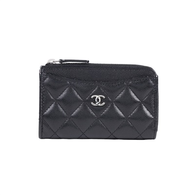 香奈兒 CHANEL CC logo 菱格紋 拉鍊 卡夾 零錢包 AP3179 黑荔枝卡包 防塵袋