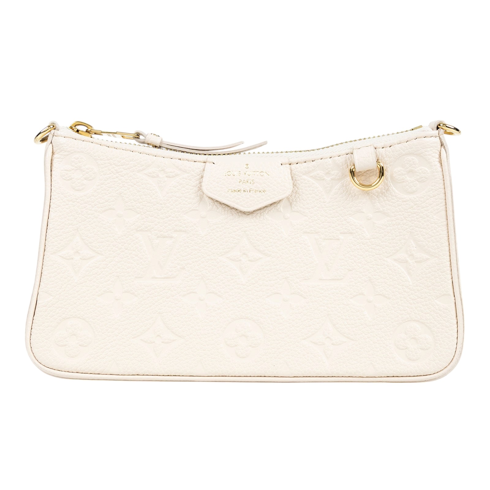 路易威登 LOUIS VUITTON Easy Pouch On Strap 壓紋牛皮二用包 奶油色 M81066 晶片款  防塵袋/鍊帶