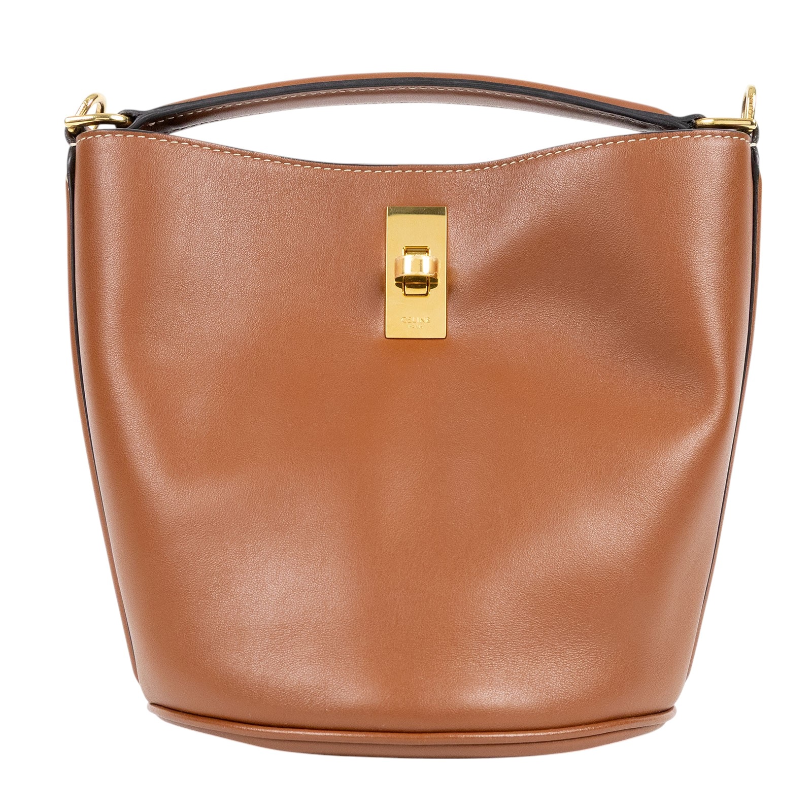 思琳 CELINE Teen Bucket 16 光滑牛皮革 水桶包 197573CR4 棕水桶包 TEEN bucket16 防塵袋