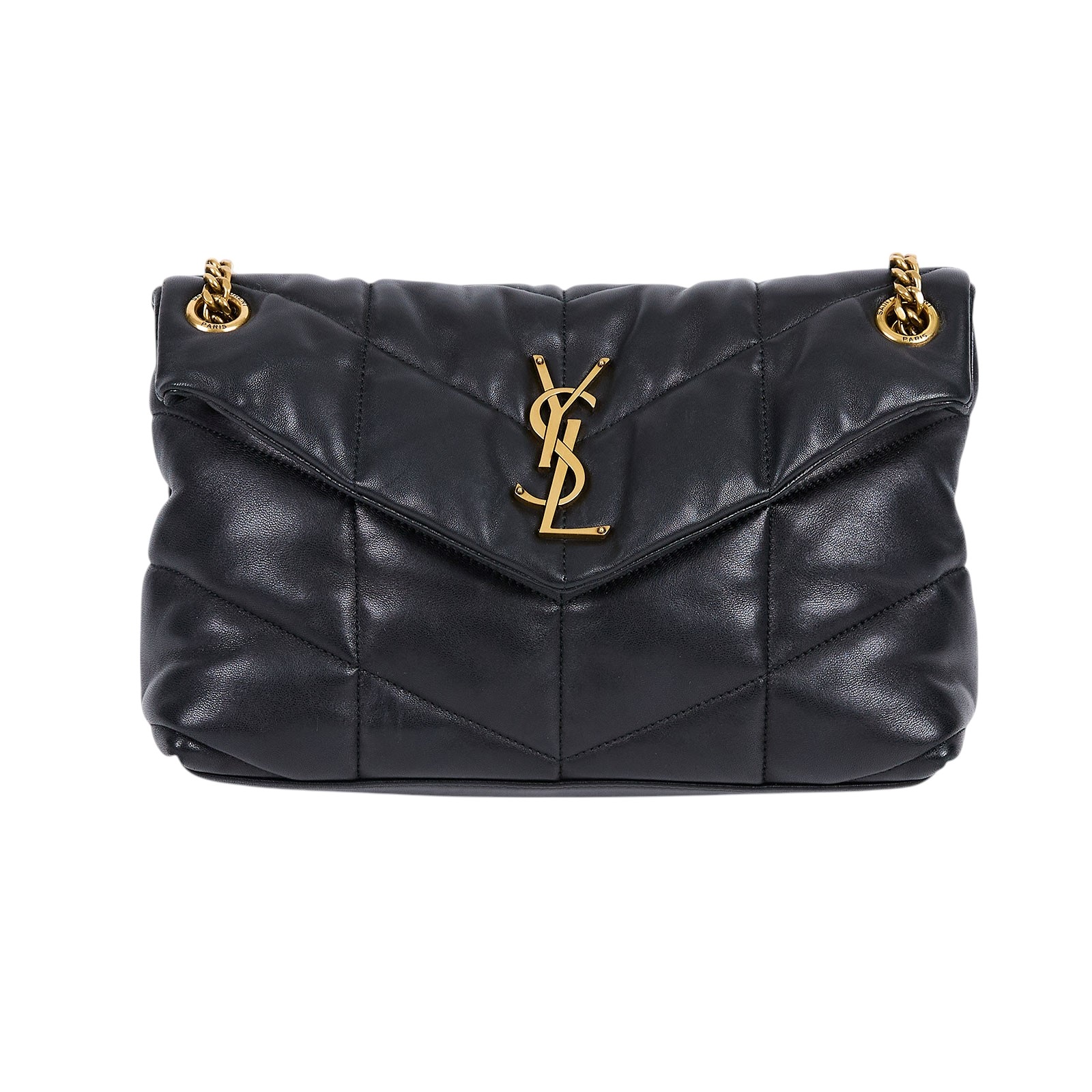 聖羅蘭 YSL SAINT LAURENT Puffer 絎縫納帕皮包 小型 5774761EL07 黑金PUFFER SMALL 防塵袋