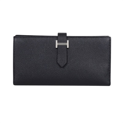 愛馬仕 Hermès Bearn 長夾 BEARNL D刻 黑銀BEARN長夾 原廠盒子