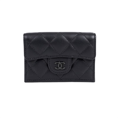 香奈兒 CHANEL 錢包 短夾 AP0230 黑銀羊COCO三折短夾 原廠盒子/防塵袋/購買證明影本