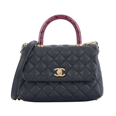 香奈兒 CHANEL Handle 24 手提 口蓋包 A92990 26開 黑金荔枝蜥蜴提把COCO HANDLE24 原廠盒子/保證卡/防塵袋