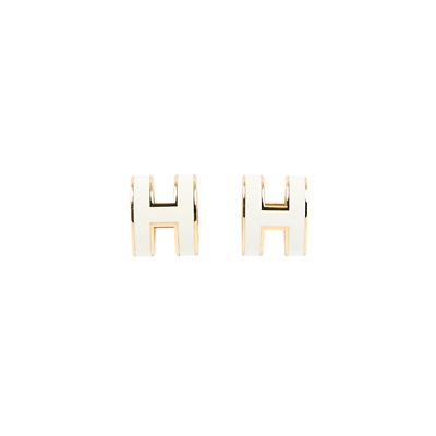 愛馬仕 Hermès Mini Pop H 耳釘 POPHEMINI ST1212 白/金POP耳環 MINI 防塵袋/原廠盒子