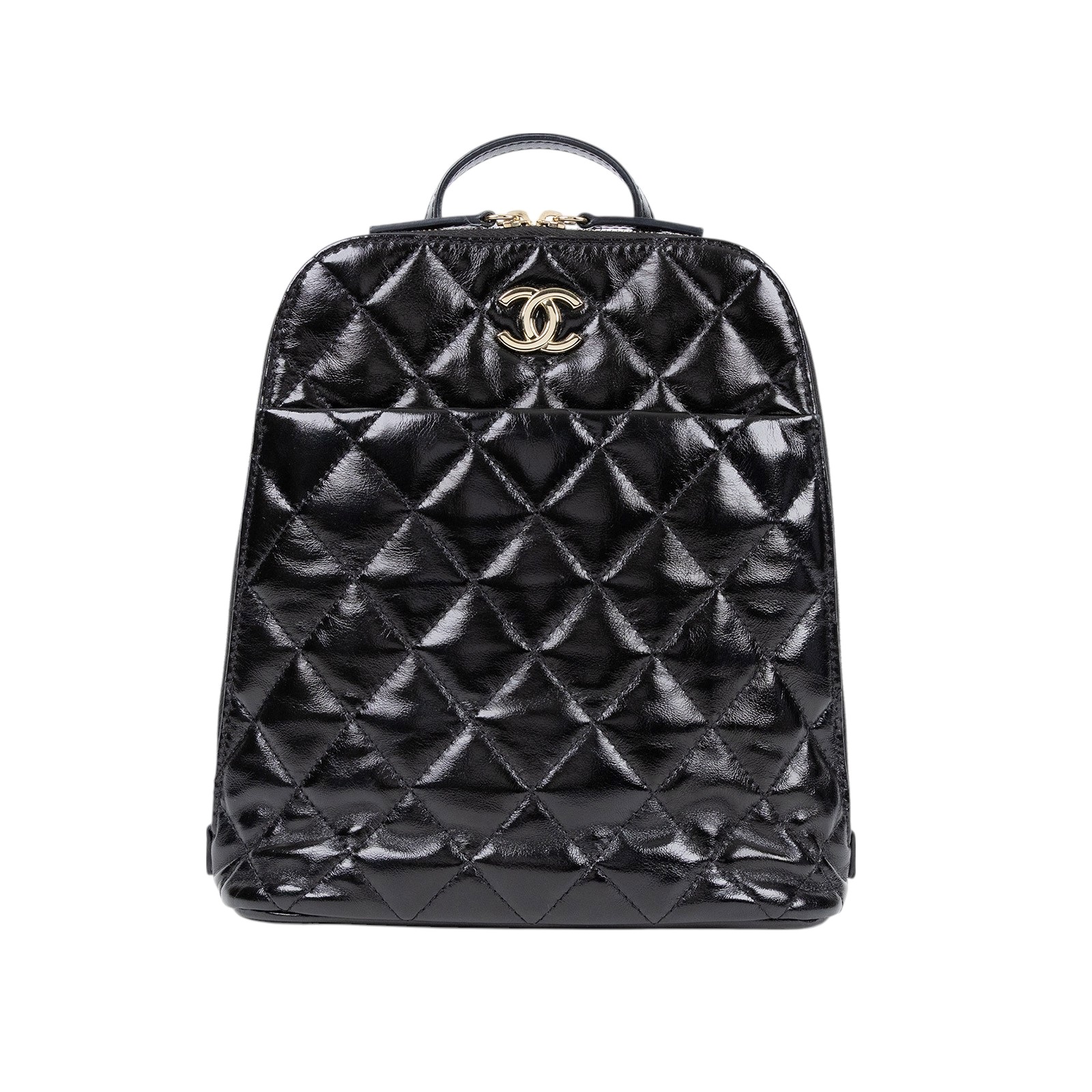 香奈兒 CHANEL 22k CC logo Rucksack Backpack 後背包 AS3332 晶片款 22K黑金菱格亮面貝殼小後背子母包 無附屬品