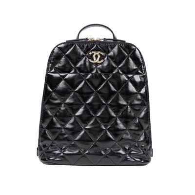 香奈兒 CHANEL 22k CC logo Rucksack Backpack 後背包 AS3332 晶片款 22K黑金菱格亮面貝殼小後背子母包 無附屬品