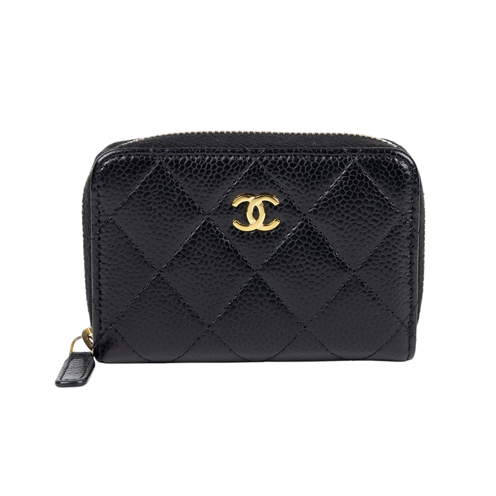 香奈兒 CHANEL 經典 拉鏈 零錢包 錢包 卡夾 AP0216 黑金荔枝拉鍊卡包 原廠盒子/防塵袋