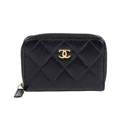 香奈兒 CHANEL 經典 拉鏈 零錢包 錢包 卡夾 AP0216 黑金荔枝拉鍊卡包 原廠盒子/防塵袋