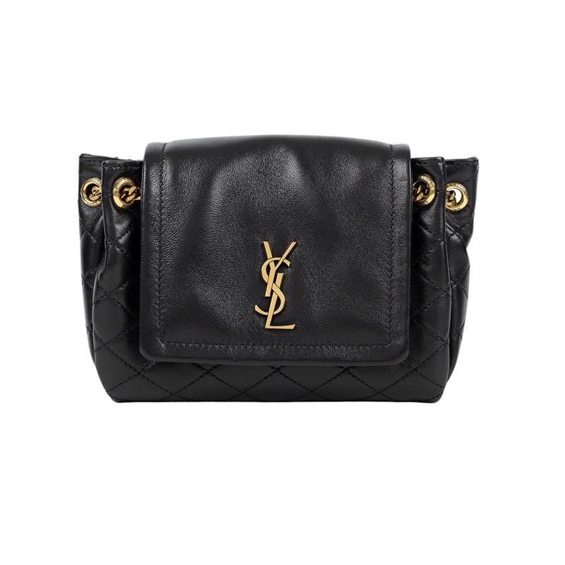 聖羅蘭 YSL SAINT LAURENT Nolia 小羊皮 迷你 手袋 肩背包 6727381EL07 黑金MINI NOLITA肩背包 原廠盒子/防塵袋