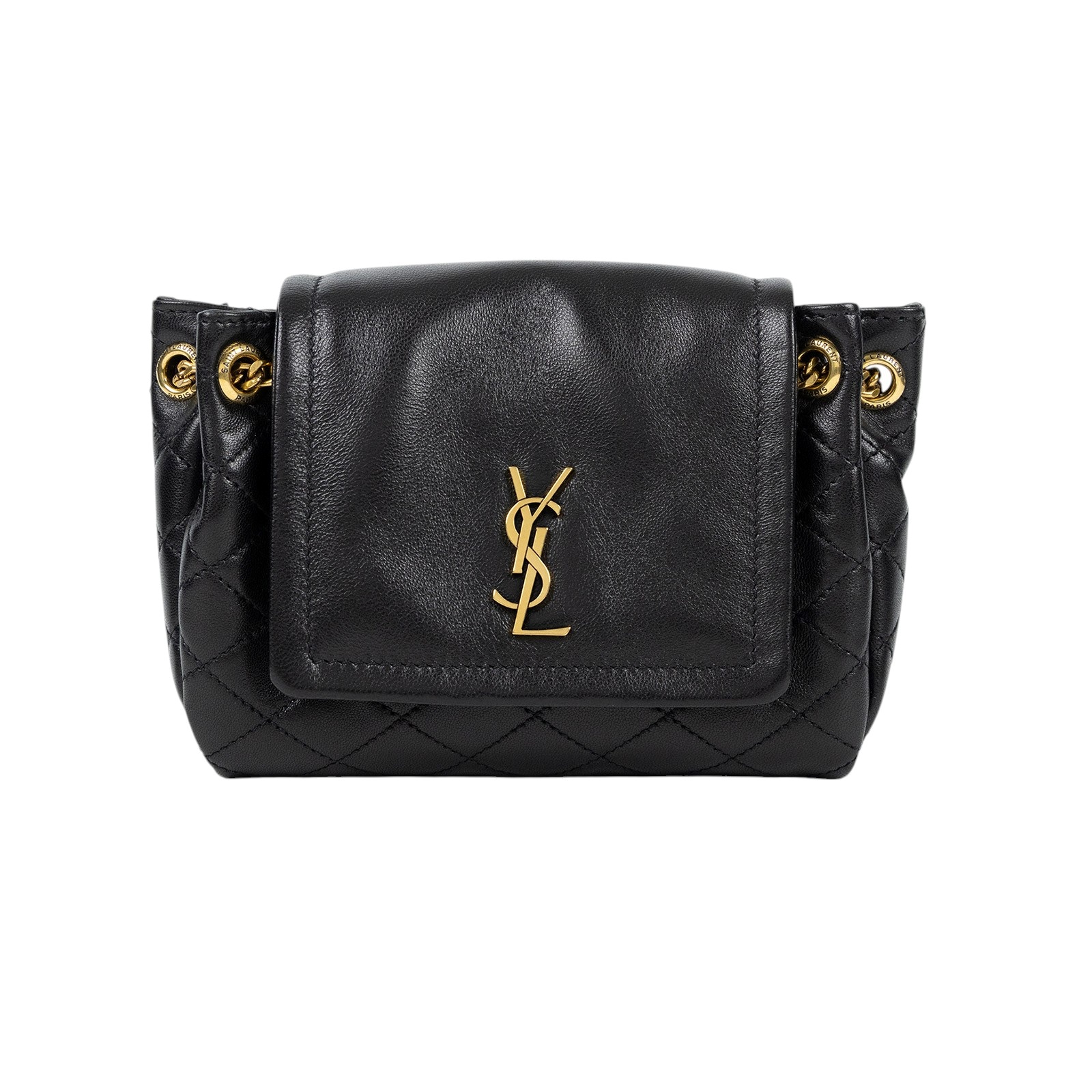 聖羅蘭 YSL SAINT LAURENT Nolia 小羊皮 迷你 手袋 肩背包 6727381EL07 黑金MINI NOLITA肩背包 原廠盒子/防塵袋