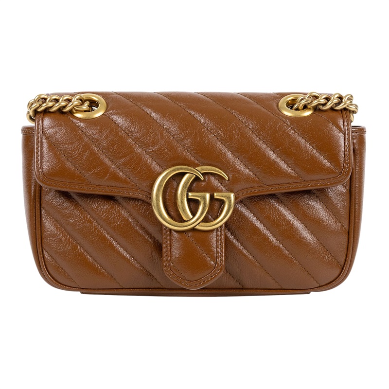 古馳 GUCCI GG Marmont 迷你肩揹袋 446744 棕MARMONT掀蓋鍊包 無附屬品