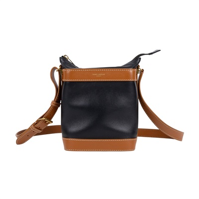 聖羅蘭 YSL SAINT LAURENT Aphile 光滑皮革 斜挎水桶包 7111021MS4W 黑拚焦糖水桶包 防塵袋