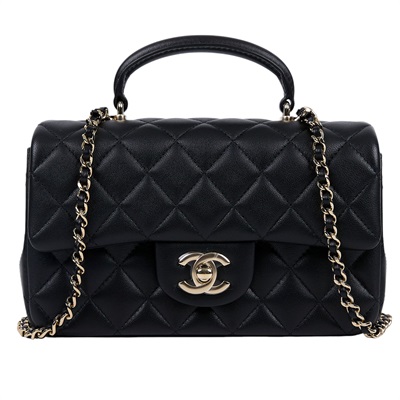 香奈兒 CHANEL Coco 20  肩背 斜背 迷你 口蓋包 AS2431 晶片款 黑金羊COCO HANDLE20 防塵袋