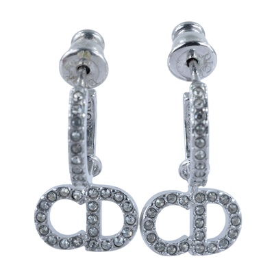 迪奧 CHRISTIAN DIOR Clair D Lune 耳釘 銀色 E1740CDLCY_D13S 垂墜CD水鑽耳環 防塵袋