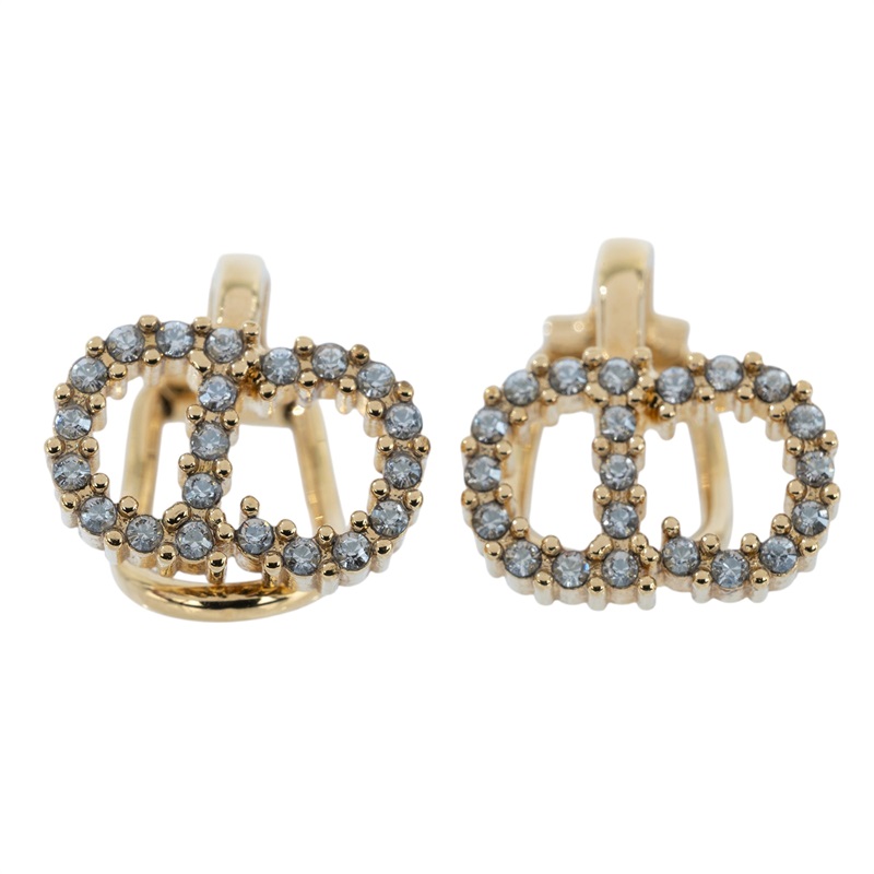 迪奧 CHRISTIAN DIOR Petit CD 夾式耳環 金色  水鑽CD夾式耳環 原廠盒子/防塵袋