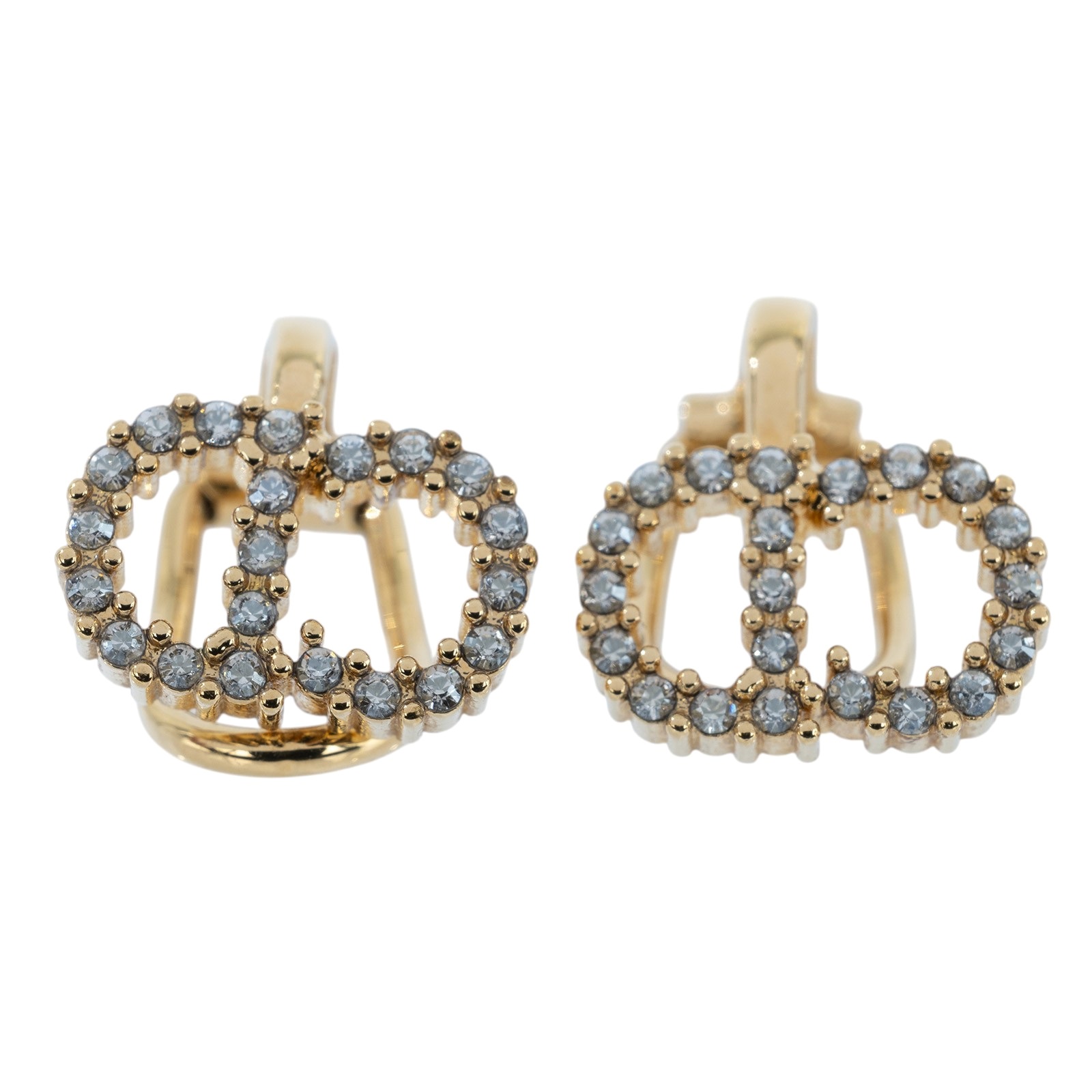 迪奧 CHRISTIAN DIOR Petit CD 夾式耳環 金色  水鑽CD夾式耳環 原廠盒子/防塵袋