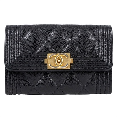 香奈兒 CHANEL BOY 口蓋卡片夾 卡夾 A80603 B01490 30開黑荔枝BOY卡包 原廠盒子/防塵袋/保證卡