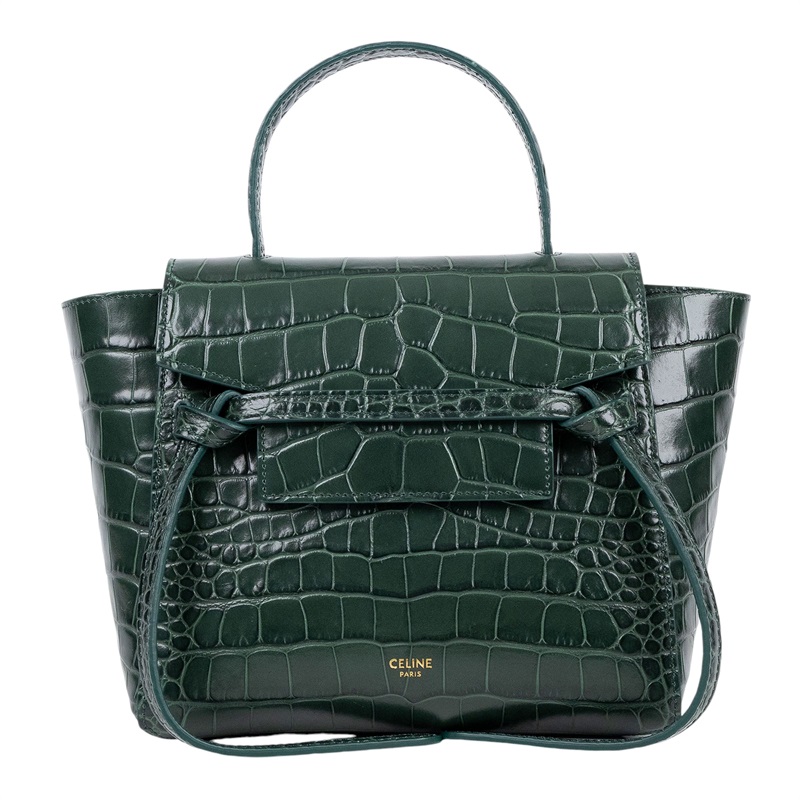 思琳 CELINE Belt 鱷魚皮壓紋 袖珍型 肩背 手提 鯰魚包  189003BTE 綠鱷魚壓紋BELT 背帶