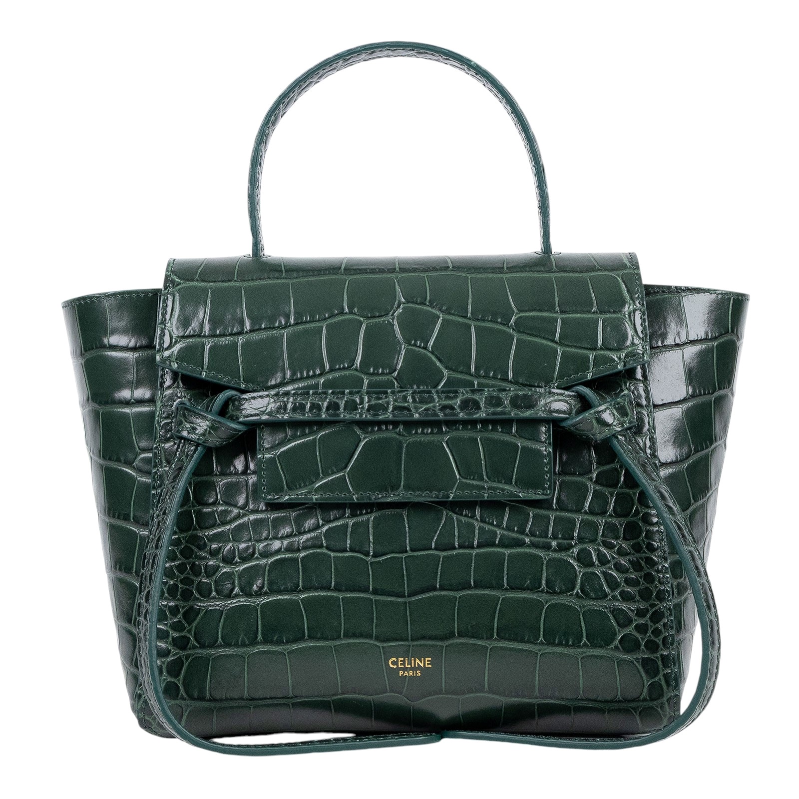 思琳 CELINE Belt 鱷魚皮壓紋 袖珍型 肩背 手提 鯰魚包  189003BTE 綠鱷魚壓紋BELT 背帶