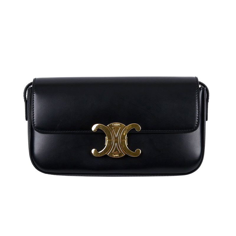 思琳 CELINE Claude 亮面牛皮革 凱旋門 肩背包 194143BF 黑金凱旋肩背包 無附屬品