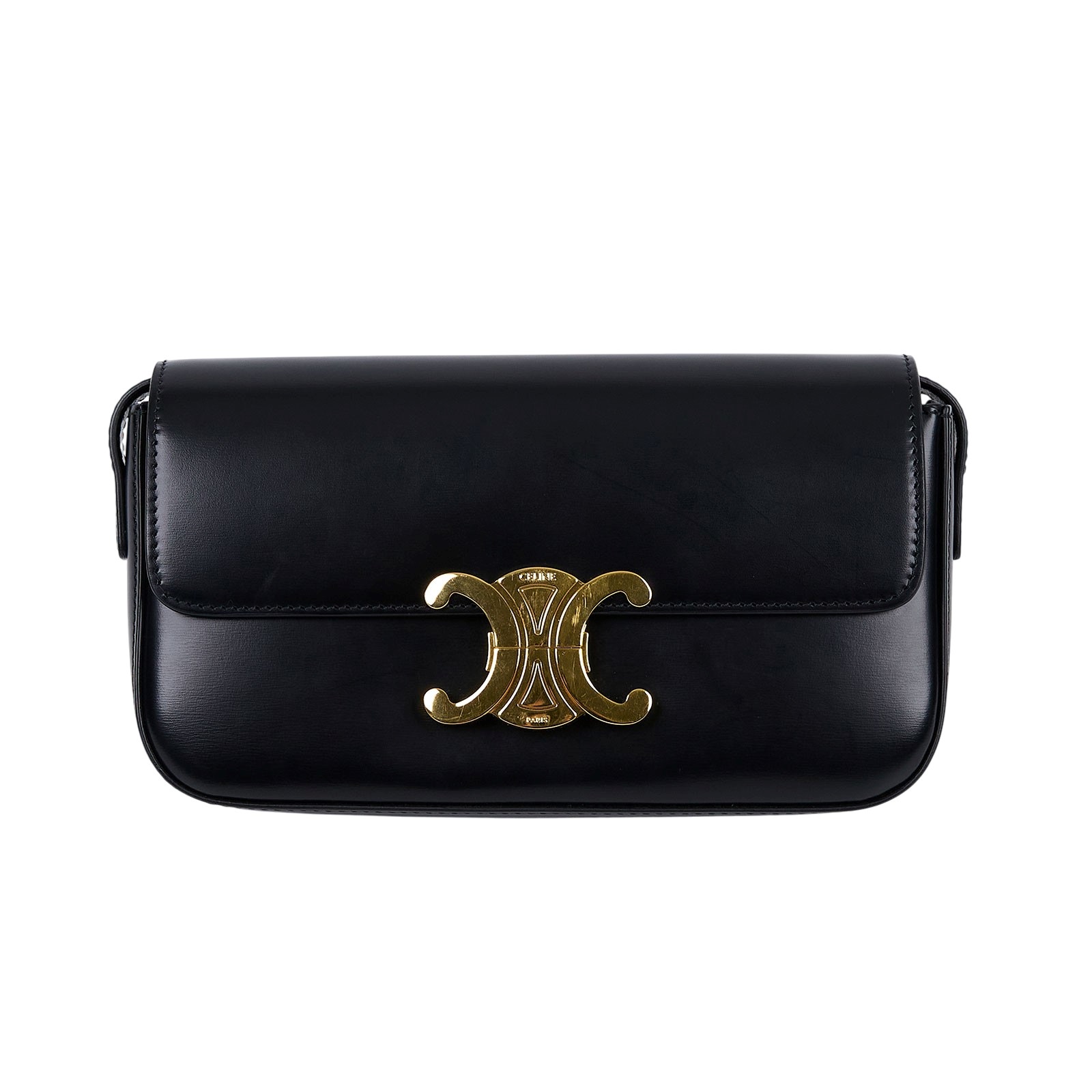 思琳 CELINE Claude 亮面牛皮革 凱旋門 肩背包 194143BF 黑金凱旋肩背包 無附屬品