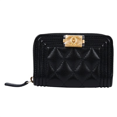 香奈兒 CHANEL BOY 拉鍊 零錢包 A80602 晶片款 黑色BOY拉鍊卡包 原廠盒子/防塵袋